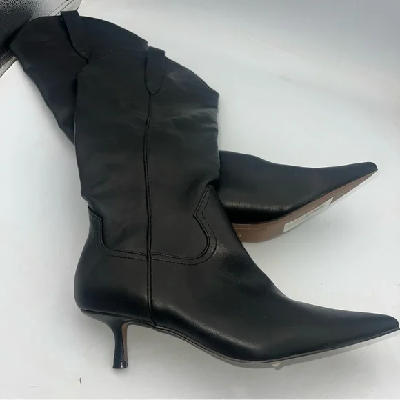 Steven New York Britt Black Knee High Kitten Heel Western Boots 8.5M NEW - Picture 7 of 10